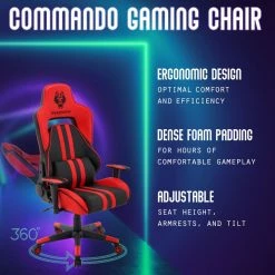 Hanover Commando Ergonomic Gaming Chair, Adjustable Gas Lift Seating and Lumbar Support, HGC0108 -Hanover Sales 1718221 A2
