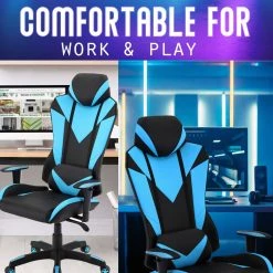 Hanover Commando Ergonomic High-Back Gaming Chair, Black and Electric Blue, Adjustable Gas Lift Seating, Lumbar Support, HGC0103 -Hanover Sales 1718222 A5