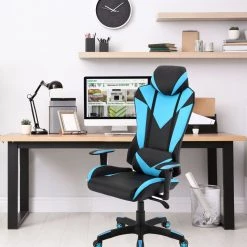 Hanover Commando Ergonomic High-Back Gaming Chair, Black and Electric Blue, Adjustable Gas Lift Seating, Lumbar Support, HGC0103 -Hanover Sales 1718222 A7
