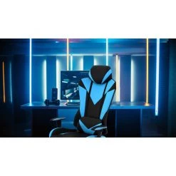 Hanover Commando Ergonomic High-Back Gaming Chair, Black and Electric Blue, Adjustable Gas Lift Seating, Lumbar Support, HGC0103 -Hanover Sales 1718222 A8