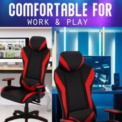 Hanover Commando Ergonomic High-Back Gaming Chair in Black and Red with Adjustable Gas Lift Seating and Lumbar Support, HGC0105 -Hanover Sales 1718224 A5