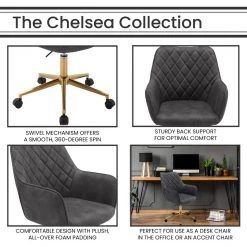 Hanover Chelsea Tufted Office Chair in Grey with Adjustable Gas Lift Seating and Wheels, HOC0014 11 Hanover Chelsea Tufted Office Chair in Grey with Adjustable Gas Lift Seating and Wheels, HOC0014 -Hanover Sales 1718234 A2
