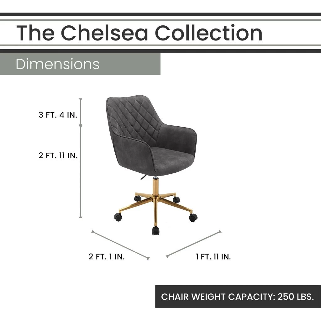 Hanover Chelsea Tufted Office Chair in Grey with Adjustable Gas Lift Seating and Wheels, HOC0014 6 Hanover Chelsea Tufted Office Chair in Grey with Adjustable Gas Lift Seating and Wheels, HOC0014 - Image 4