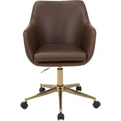 Hanover Chelsea Tufted Office Chair in Faux Brown Leather with Adjustable Gas Lift Seating and Wheels, HOC0015