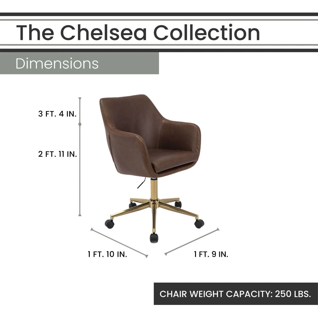 Hanover Chelsea Tufted Office Chair in Faux Brown Leather with Adjustable Gas Lift Seating and Wheels, HOC0015 5 Hanover Chelsea Tufted Office Chair in Faux Brown Leather with Adjustable Gas Lift Seating and Wheels, HOC0015 - Image 3