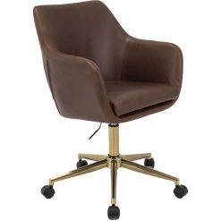 Hanover Chelsea Tufted Office Chair in Faux Brown Leather with Adjustable Gas Lift Seating and Wheels, HOC0015 13 Hanover Chelsea Tufted Office Chair in Faux Brown Leather with Adjustable Gas Lift Seating and Wheels, HOC0015 -Hanover Sales 1718235 A4