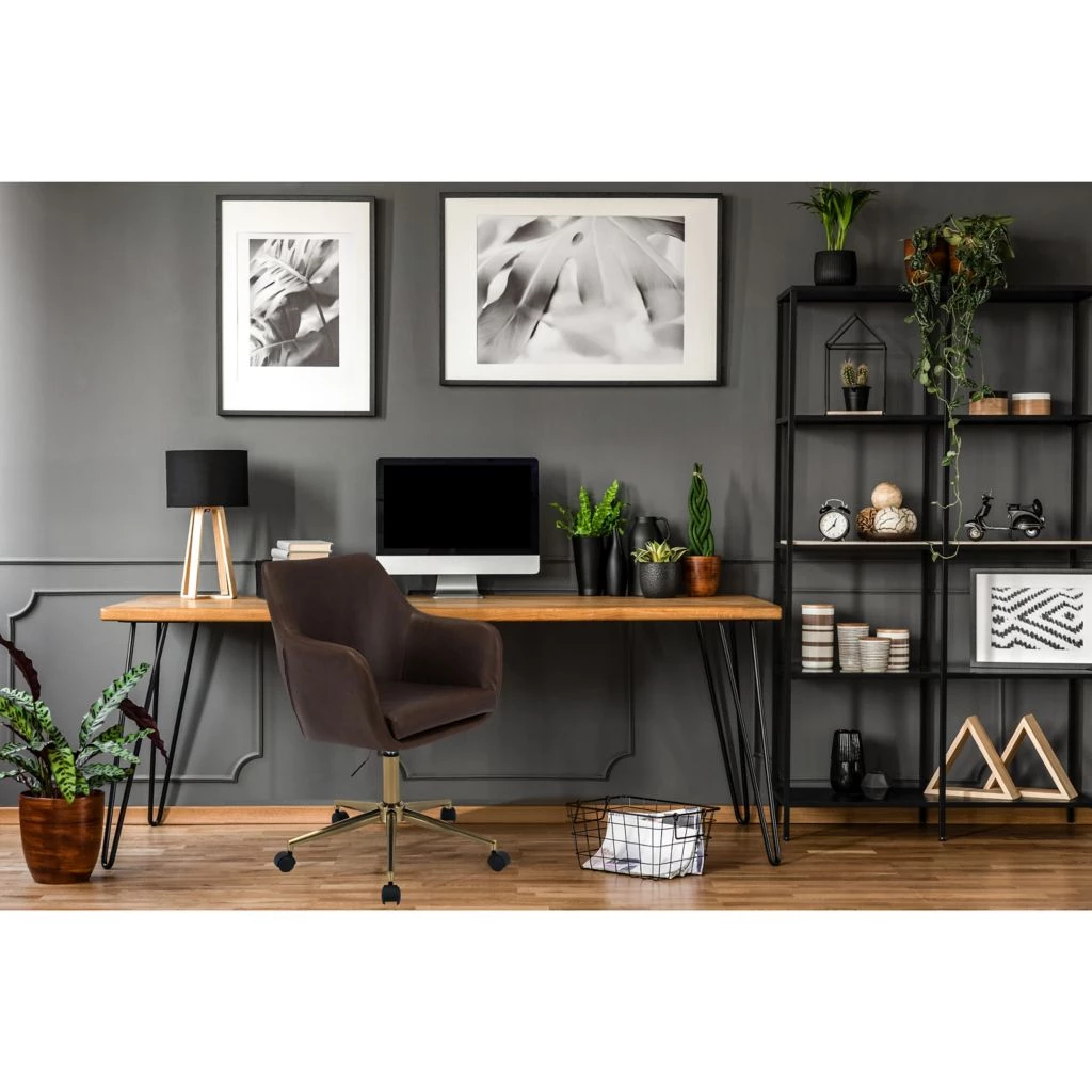 Hanover Chelsea Tufted Office Chair in Faux Brown Leather with Adjustable Gas Lift Seating and Wheels, HOC0015 8 Hanover Chelsea Tufted Office Chair in Faux Brown Leather with Adjustable Gas Lift Seating and Wheels, HOC0015 - Image 6