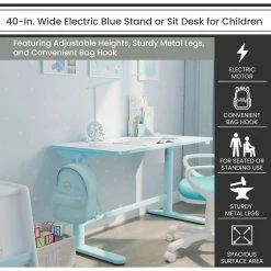 Hanover 20 in. Wide Electric Blue Stand or Sit Desk for Children with Adjustable Height for School, Crafts, & Writing Stations -Hanover Sales 1718240 A5