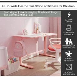 Hanover 20 in. Wide Pink Electric Stand or Sit Desk for Children with Adjustable Height for School, Crafts, & Writing Stations -Hanover Sales 1718241 A5