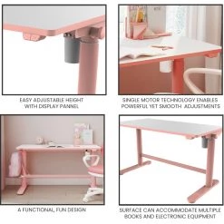 Hanover 20 in. Wide Pink Electric Stand or Sit Desk for Children with Adjustable Height for School, Crafts, & Writing Stations -Hanover Sales 1718241 A7