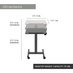 Hanover 21 in. Wide Black Rolling Desk with Adjustable Height and Bag Hook, HSD0408-BLK -Hanover Sales 1718248 A2