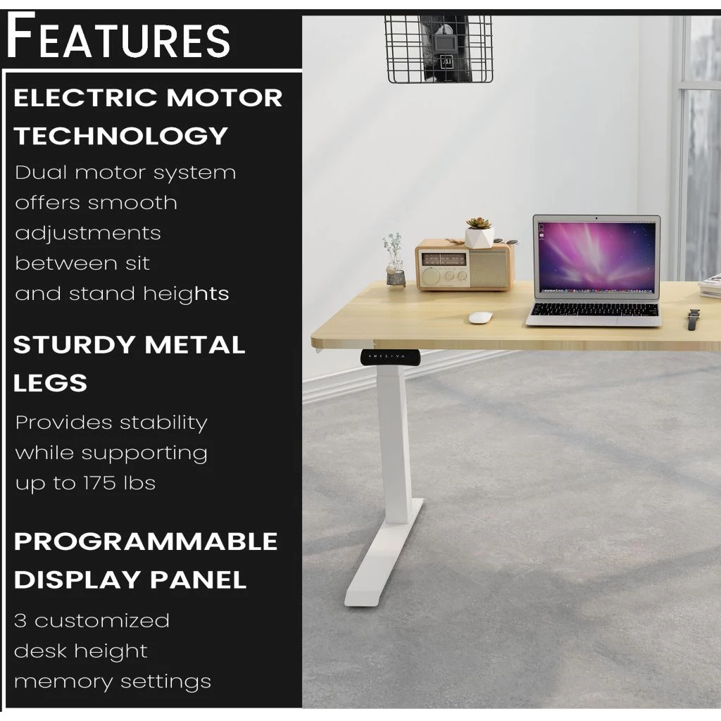 Hanover 55 in. Assembled Sit or Stand Electric Desk with Adjustable and Programmable Heights, Natural, HSD0421-NAT 4 Hanover 55 in. Assembled Sit or Stand Electric Desk with Adjustable and Programmable Heights, Natural, HSD0421-NAT - Image 2