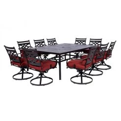 Hanover Montclair 11 pc. Dining Set in Chili Red with 10 Swivel Rockers and a 60 in. x 84 in. Table, MCLRDN11PCSW10-CHL
