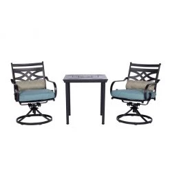Hanover Montclair 3 pc. Bistro Dining Set in Ocean Blue with 2 Swivel Rockers and a 27 in. Square Table, MCLRDN3PCSW2-BLU