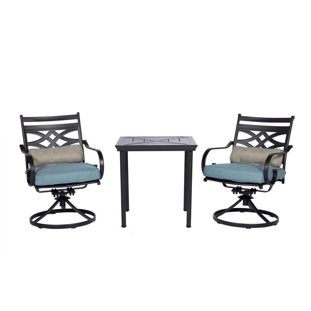 Hanover Montclair 3 pc. Bistro Dining Set in Ocean Blue with 2 Swivel Rockers and a 27 in. Square Table, MCLRDN3PCSW2-BLU 3 Hanover Montclair 3 pc. Bistro Dining Set in Ocean Blue with 2 Swivel Rockers and a 27 in. Square Table, MCLRDN3PCSW2-BLU