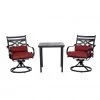 Hanover Montclair 3 pc. Bistro Dining Set in Chili Red with 2 Swivel Rockers and a 27 in. Square Table, MCLRDN3PCSW2-CHL -Hanover Sales 1738490