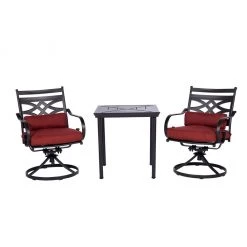 Hanover Montclair 3 pc. Bistro Dining Set in Chili Red with 2 Swivel Rockers and a 27 in. Square Table, MCLRDN3PCSW2-CHL
