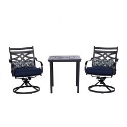 Hanover Montclair 3 pc. Bistro Dining Set in Navy Blue with 2 Swivel Rockers and a 27 in. Square Table, MCLRDN3PCSW2-NVY