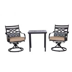 Hanover Montclair 3 pc. Bistro Dining Set in Tan with 2 Swivel Rockers and a 27 in. Square Table, MCLRDN3PCSW2-TAN