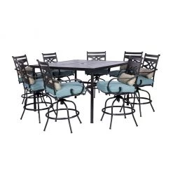 Hanover Montclair 9 pc. High-Dining Set in Ocean Blue with 8 Counter-Height Swivel Chairs and 60 in. Table, MCLRDN9PCBRSW8-BLU