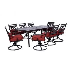 Hanover Montclair 9 pc. Dining Set in Chili Red with 8 Swivel Rockers and a 42 in. x 84 in. Table, MCLRDN9PCSW8-CHL