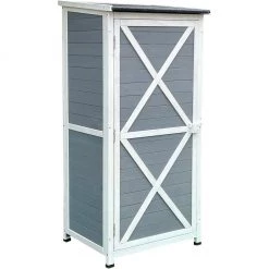 Hanover Outdoor Wooden Storage Shed with Shelves in Grey, 1.7 ft. x 2.25 ft. x 4.7 ft., HANWS0107-GRY