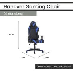 Hanover Commando Ergonomic Gaming Chair, Adjustable Gas Lift Seating, Lumbar and Neck Support, Black/Blue, HGC0109 -Hanover Sales 1918078 A2