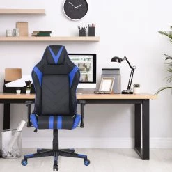 Hanover Commando Ergonomic Gaming Chair, Adjustable Gas Lift Seating, Lumbar and Neck Support, Black/Blue, HGC0109 -Hanover Sales 1918078 A9