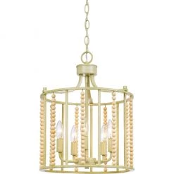 New! Hanover Calliope Semi-Flush Ceiling Light, Antique Cream Metal Finish & Natural Wood Beading, Hardwire Installation Only